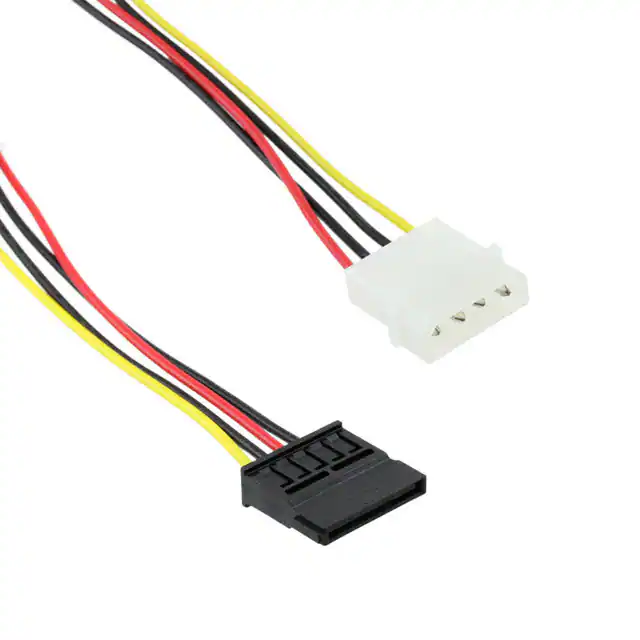 Rectangular 4-pin female to 15 pin female serial ATA connectors and cable assemblies