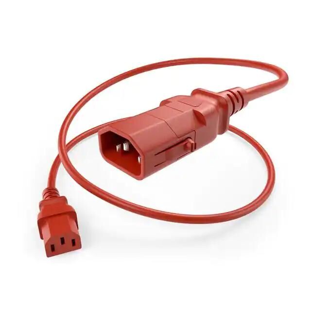 Power Cord Red IEC 320-C13 to SJT Male Pin to Receptacle Cable Assembly