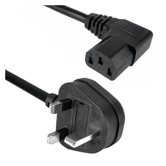 Black BS1363A to IEC 320-C13 right angle H05VV-F power cable 