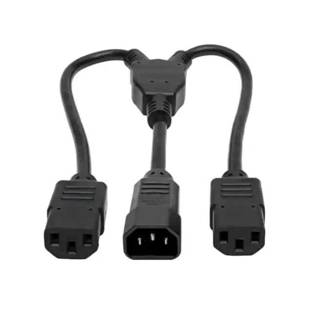 Black Power Cord Splitter 10A 250V 18 AWG for powering multiple computers