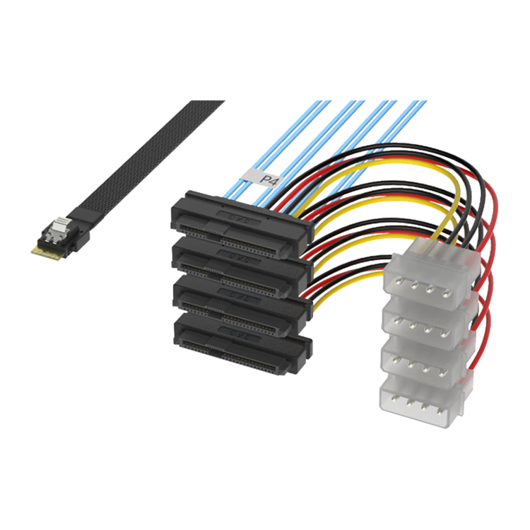SlimSAS SFF8654 4i TO 4*MINI SAS SFF8482+ large 4P wiring harness is widely applicable and environmentally friendly RCD
