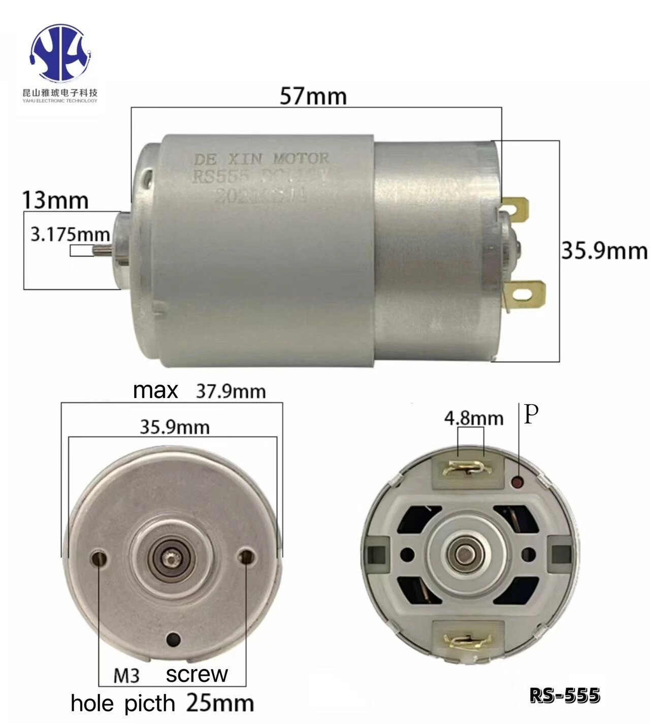 RS555 DC micro motor 12V-36V Brushed dc motor can customize 2500rpm -18000rpm 