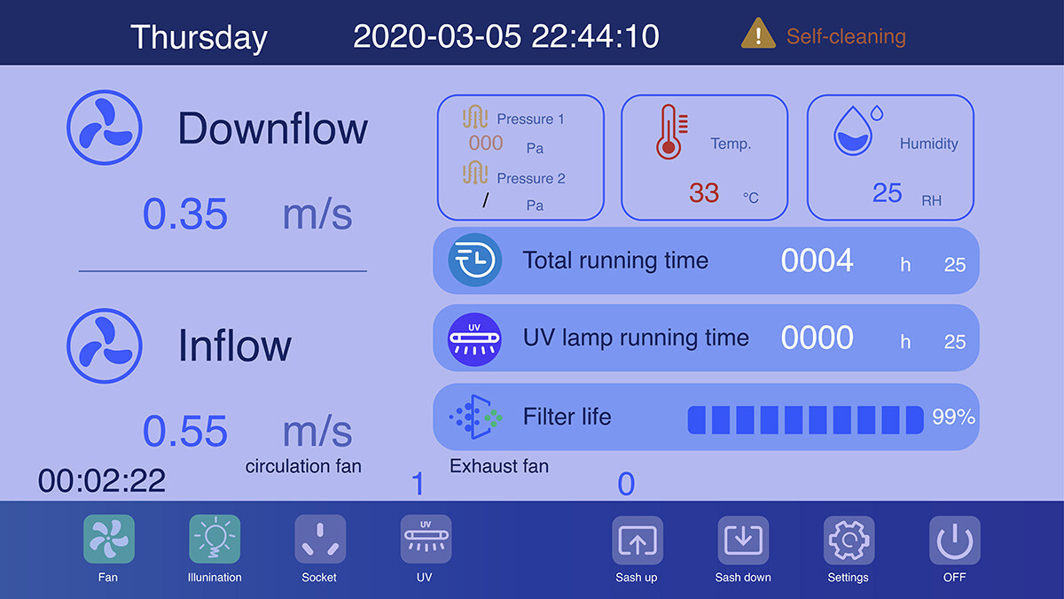 BSC control interface.jpg Class II, Type A2 Biosafety Cabinet