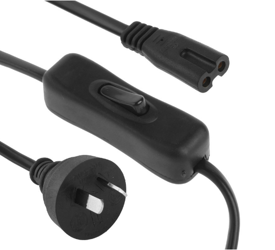 Cable de 1,2 m macho de 2 clavijas a hembra Figura 8 IEC-C7 con interruptor