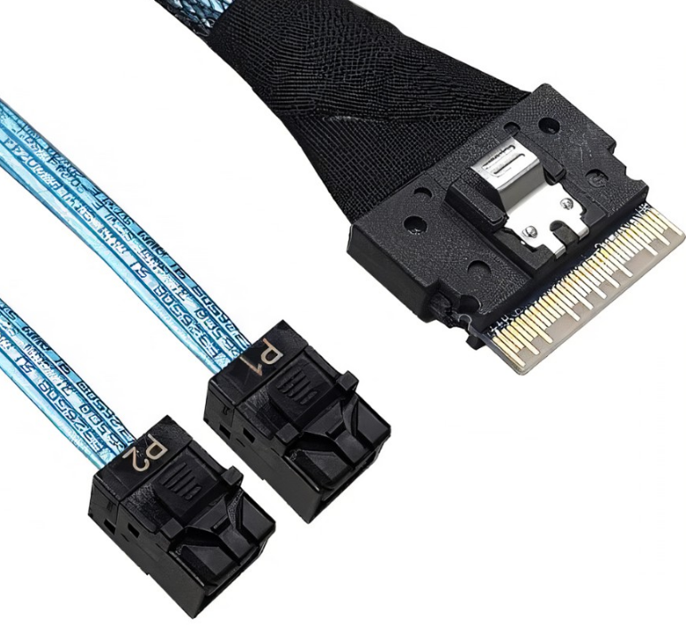 Enchufe SAS delgado de alta calidad a dos enchufes mini SAS Cable en Y de 85 ohmios