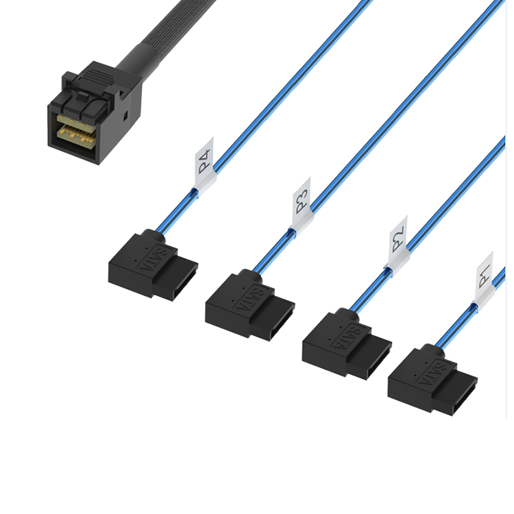 MINISAS SFF8643 TO 4 * SATA 7PIN con metralla curva derecha 90 Material de calidad del arnés Rendimiento estable RCD