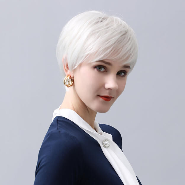 BVR WIGS high quality grandma gray short straight hair wigs