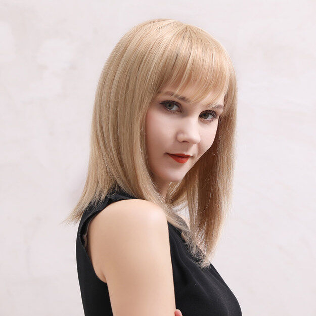 BVR WIGS 14 inch neat bangs long straight human hair wigs