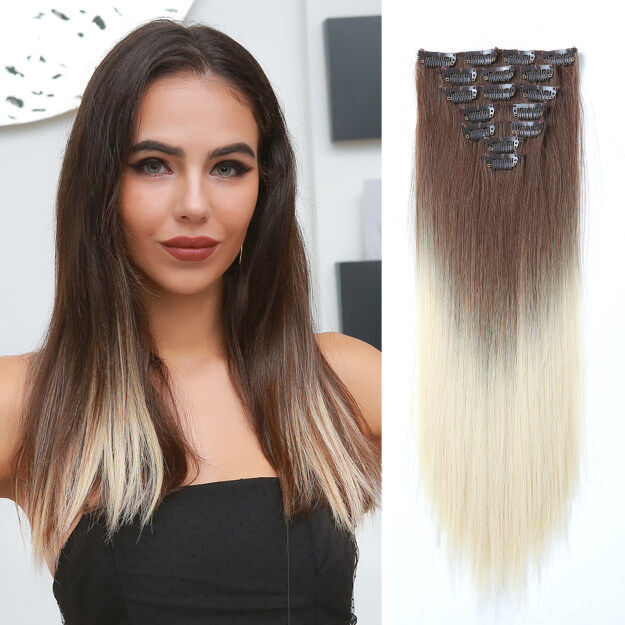 Wholesale Long Straight High Temperature Fiber Hair Extensions Clip In
