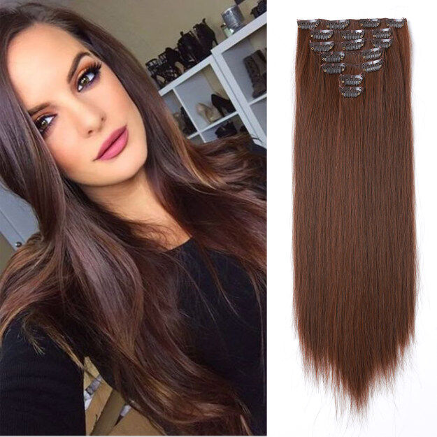 Hot Selling Long Straight High Temperature Fiber Hair Seven-Piece Clip In Hair Extension