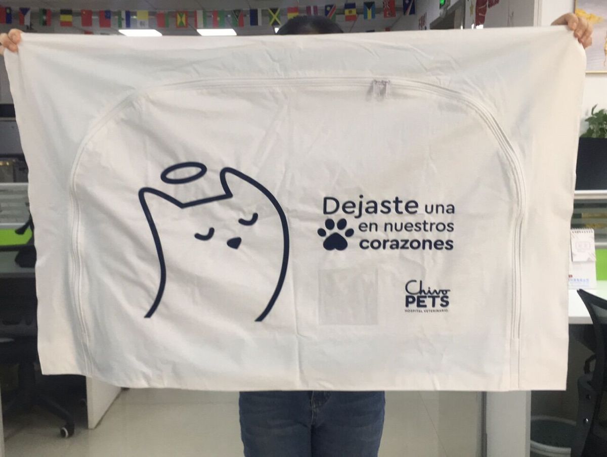 white cat body bag