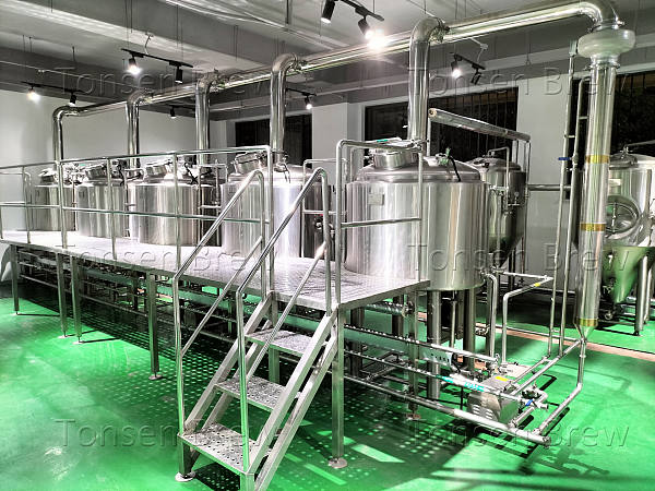 Five vessels (mash tank+rice tank+lauter tank+kettle+whirlpool tank) pilot brewhouse system