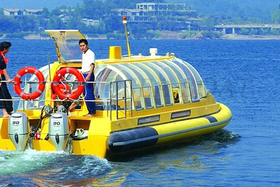 China 32ft 28 Seater FRP Yellow Color Water Taxi Boat For Sale