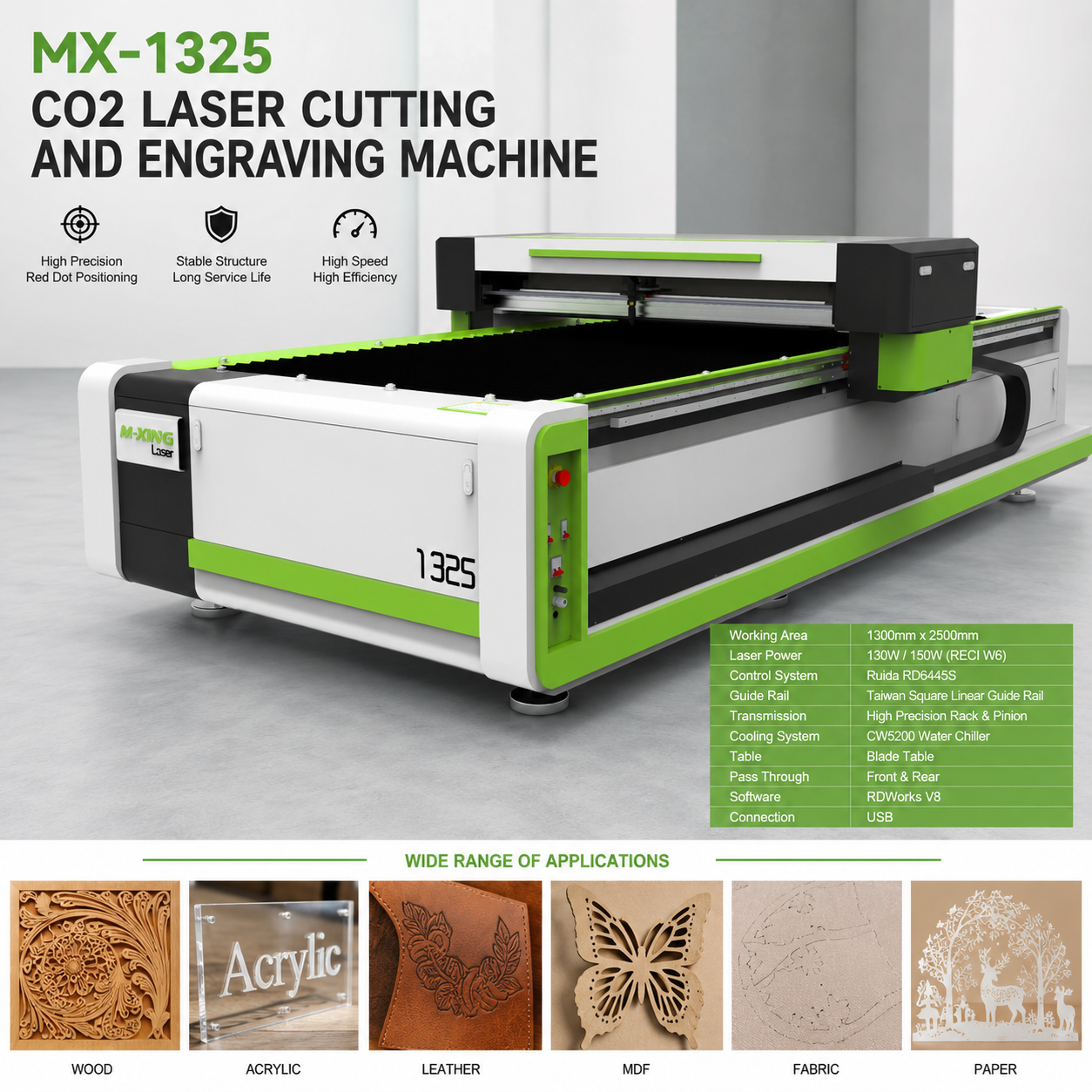 Best 1325 CO2 Laser Cutting and Engraving Machine for Wood, Acrylic and Advertising Industry