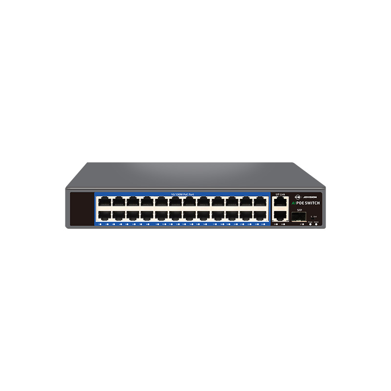 24-Port 100M PoE Switch with Gigabit Uplink, SFP Slot, AI Mode, and 250m Extend Mode
