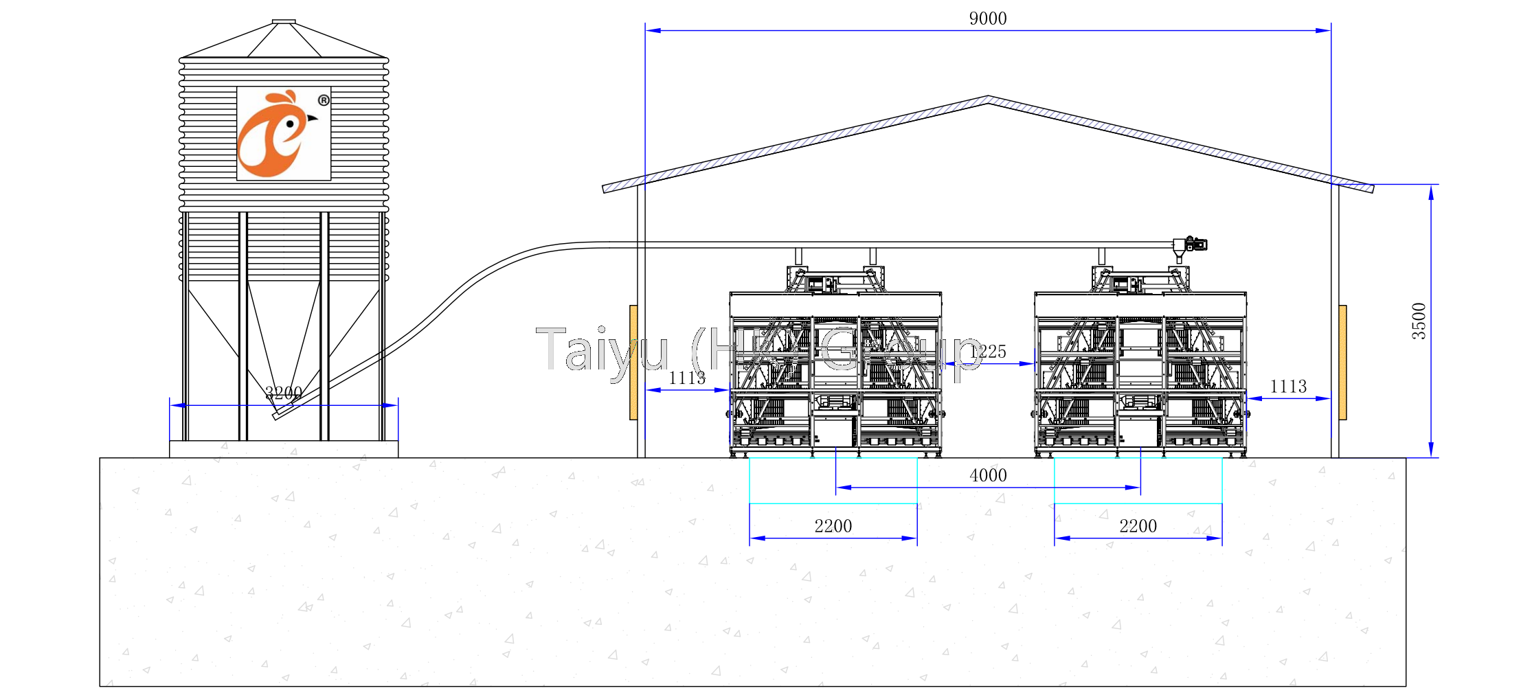10,000 - 20,000 Egg Chickens Per Poultry House Design Drawing
