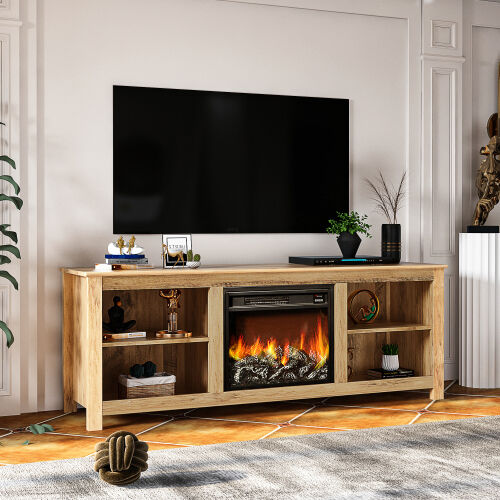 Classic 4 Cubby Fireplace TV Stand , Rustic Oak