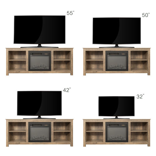 Classic 4 Cubby Fireplace TV Stand , Rustic Oak