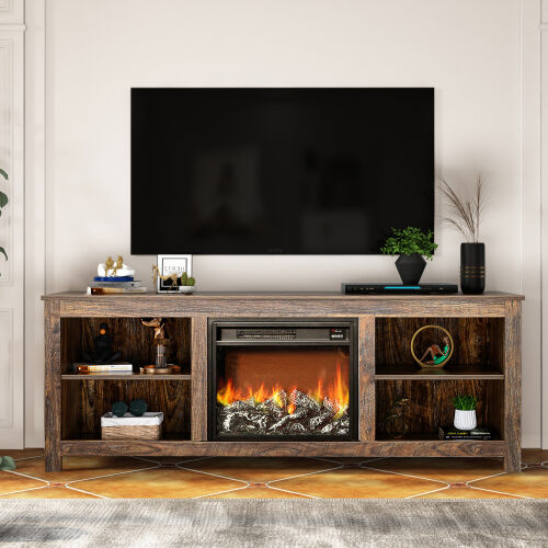 Classic 4 Cubby Fireplace TV Stand , Espresso