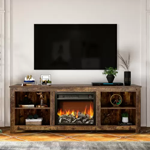 Classic 4 Cubby Fireplace TV Stand , Rustic Dark Oak