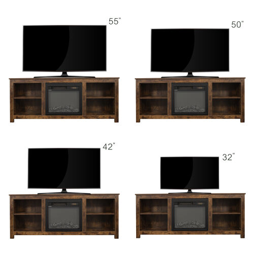 Classic 4 Cubby Fireplace TV Stand , Rustic Dark Oak