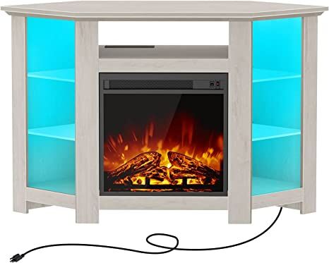 Fireplace Corner TV Stand,Entertainment Center for Living Room,White
