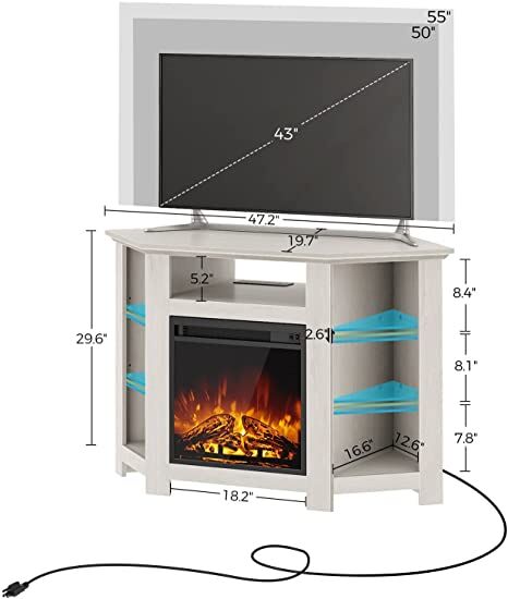 Fireplace Corner TV Stand,Entertainment Center for Living Room,White