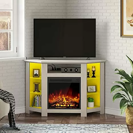 Fireplace Corner TV Stand,Entertainment Center for Living Room,White