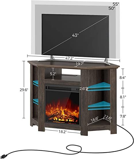 Fireplace Corner TV Stand,Entertainment Center for Living Room,Walnut