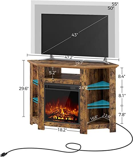 Fireplace Corner TV Stand,Entertainment Center for Living Room,Rustic Brown