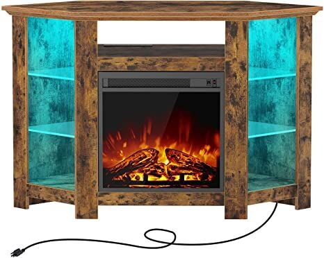 Fireplace Corner TV Stand,Entertainment Center for Living Room,Rustic Brown