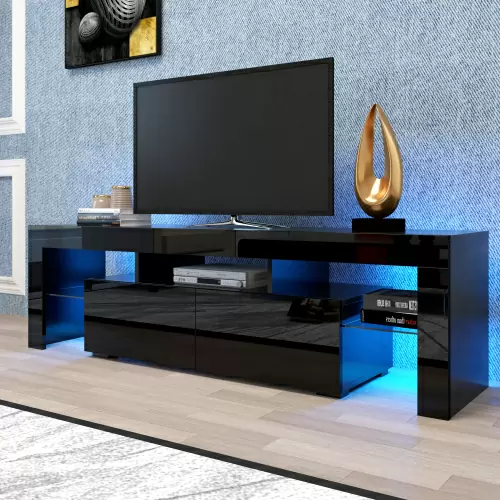Modern Black Remote Control Lights 20 Colors LED TV Stand