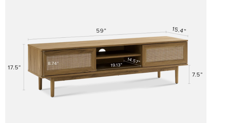 Modern Farmhouse TV Cabinet  with Rattan Sliding Doors(Natural Oak)