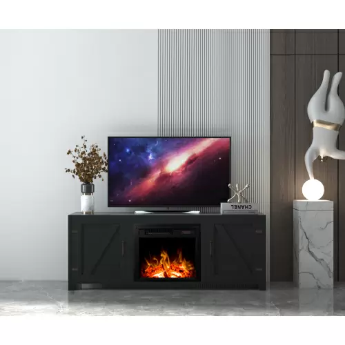 Fireplace TV Stand, Wood Entertainment Center Media Console with Storage,Black