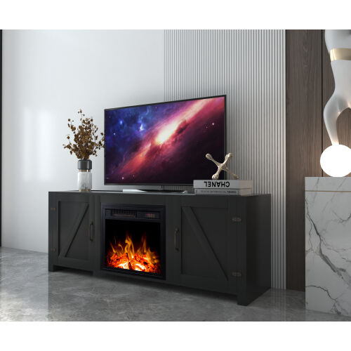  Fireplace TV Stand, Wood Entertainment Center Media Console with Storage,Black