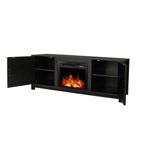  Fireplace TV Stand, Wood Entertainment Center Media Console with Storage,Black