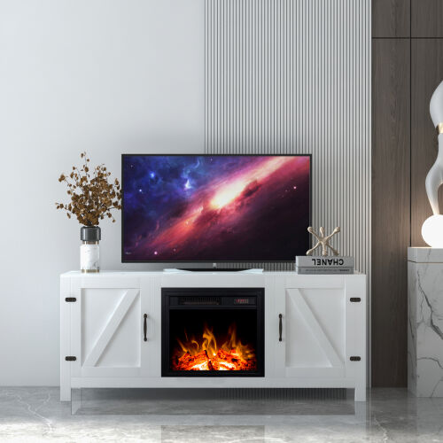 Farmhouse TV Stand, Fireplace TV Stand,White