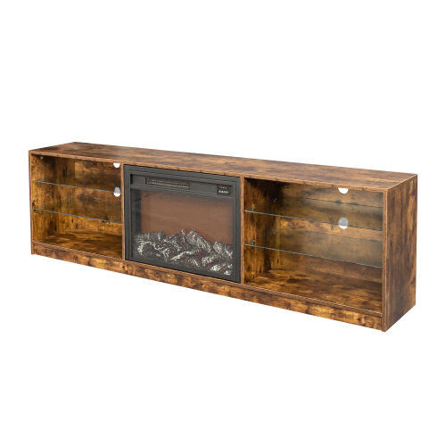 Electric Fireplace TV Console,Rustic Dark Oak