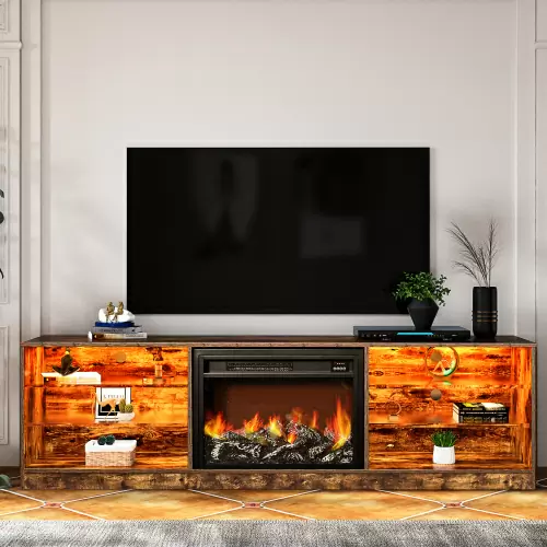 Electric Fireplace TV Console,Rustic Dark Oak