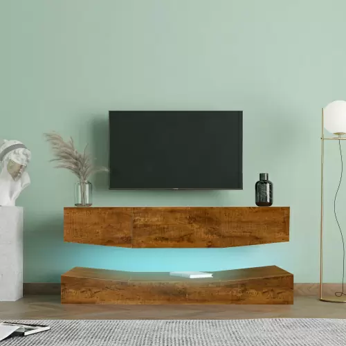 MDF  WALL-MOUNTED TV Cabinet With Three Drawers & LED Lights,Walnut