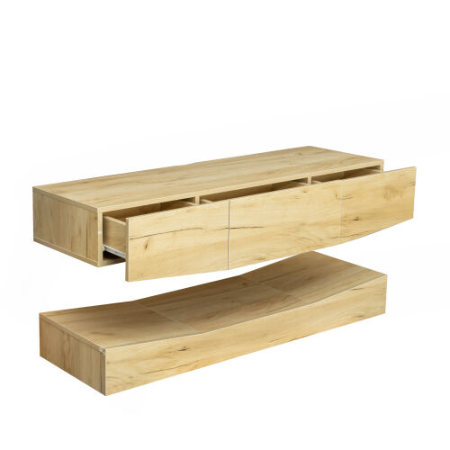 MDF UP And Down WALL-MOUNTED TV Cabinet With Three Drawers & LED Lights,OAK