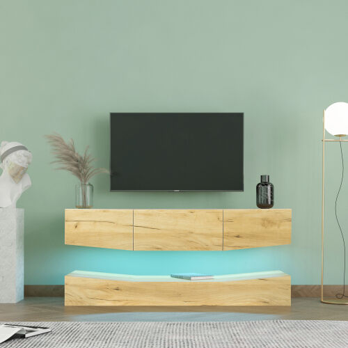 MDF UP And Down WALL-MOUNTED TV Cabinet With Three Drawers & LED Lights,OAK