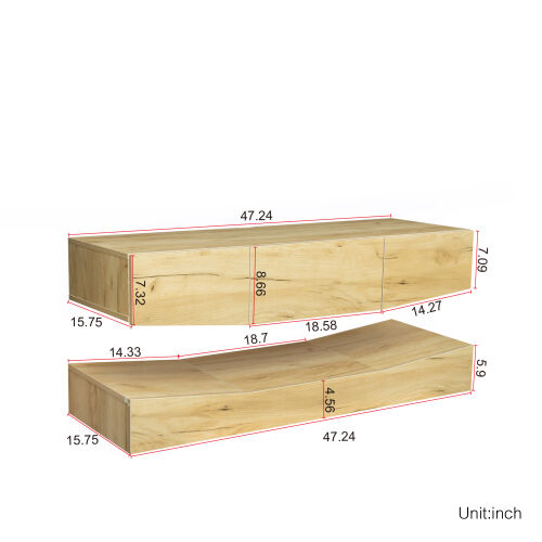 MDF UP And Down WALL-MOUNTED TV Cabinet With Three Drawers & LED Lights,OAK