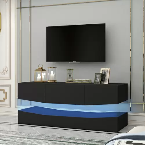 LED TV Stand for 55 inch TV, Modern Entertainment Center with LED Lights, TV & Media Furniture Console for Under TV Living Game Room Bedroom,Black