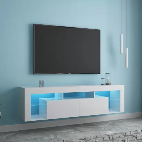 FURNITURE & RUGS TV Stand LED Wall Mounted Floating 63