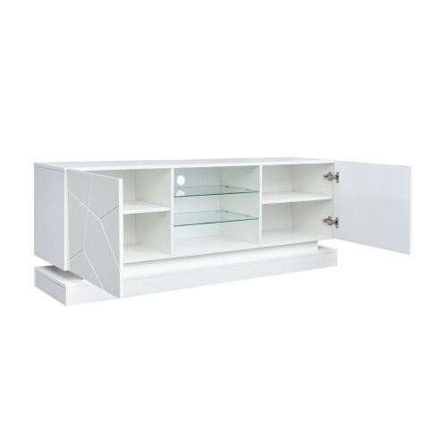 TV Cabinet Wholesale, White TV Stand with Lights, Modern LED TV Cabinet with Storage Drawers
