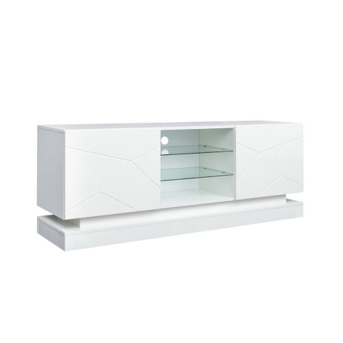 TV Cabinet Wholesale, White TV Stand with Lights, Modern LED TV Cabinet with Storage Drawers