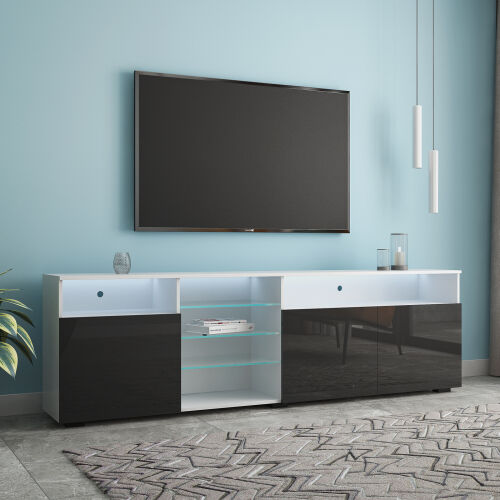 TV Stand High Gloss Doors Modern TV Stand LED,White/Black