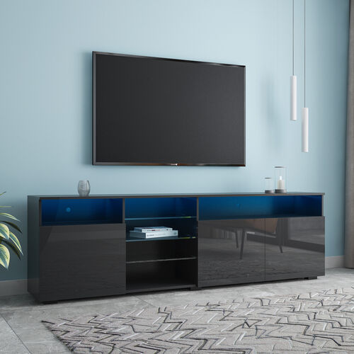 TV Stand Matte Body High Gloss Doors Modern TV Stand LED,Black