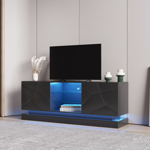 Stylish Functional TV stand with Color Changing LED Lights, Max 70 TV, Black 